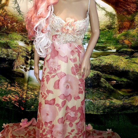 Sample Gown Only-ADRIENNE Pink Ivory Silk Chiffon Lace Wedding Gown - Picture 9 of 15